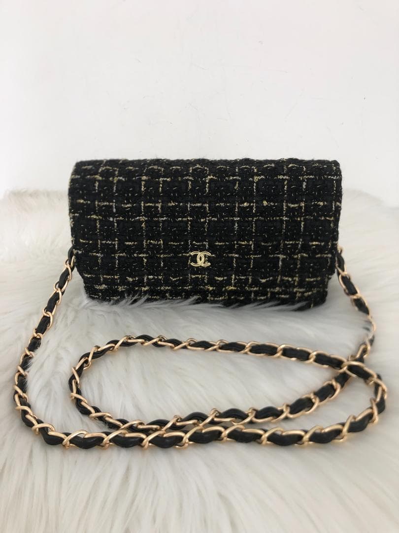 ノベルティ　チェーン　ショルダーバッグ　ツイード　ブラック　バッグ