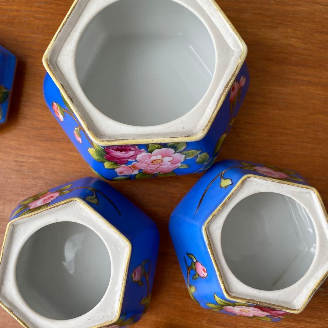 英国里帰り　オールドノリタケ　ドレッシングテーブルセット　鮮やかなブルーとお花