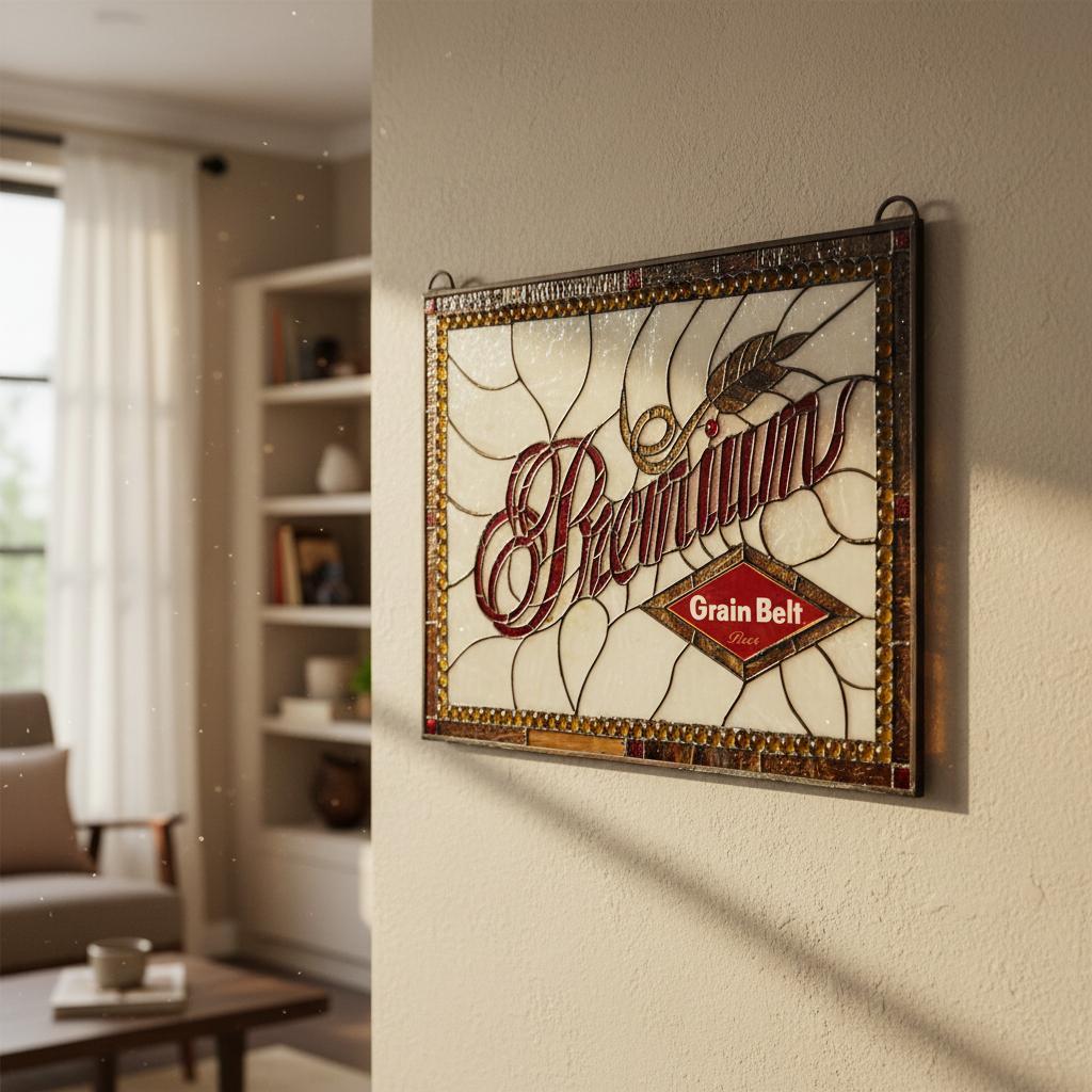 送料込み【希少】【幅67㎝】グレインベルト　特大ステンドグラス 看板 パネル