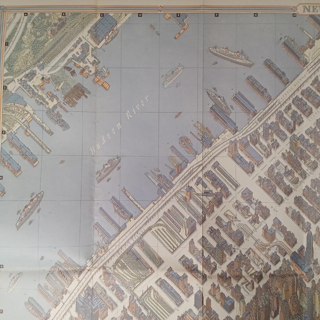 ニューヨーク 地図 超細密 鳥瞰図 マンハッタン ミッドタウン 1963ボルマン