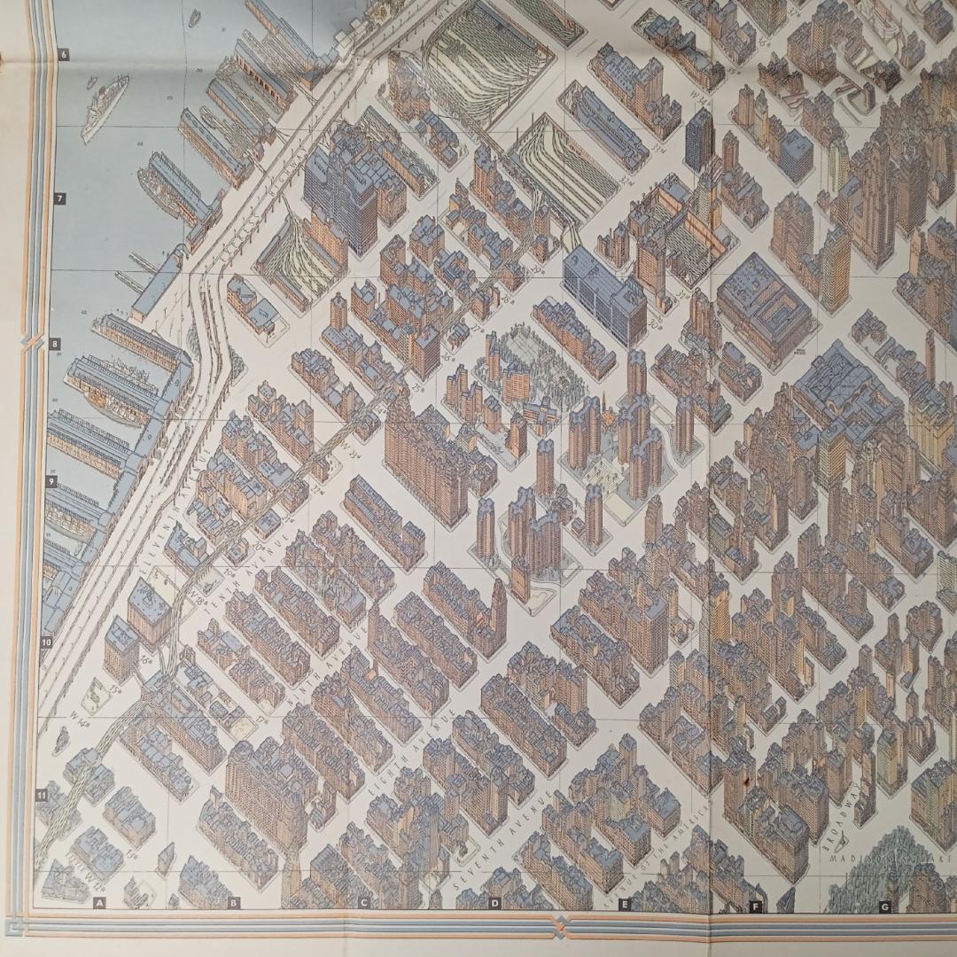 ニューヨーク 地図 超細密 鳥瞰図 マンハッタン ミッドタウン 1963ボルマン