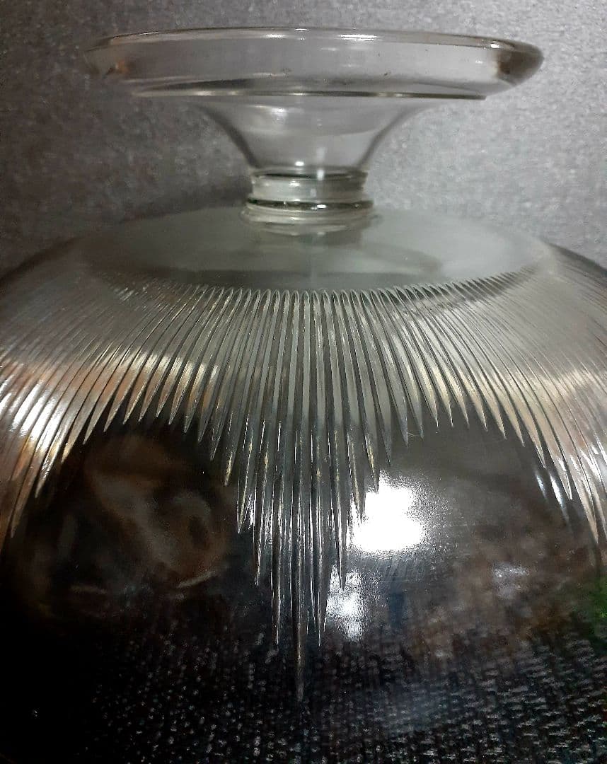 大正時代～戦前戦後　プレスガラス　切子　筋文様　コンポート　フルーツ盛